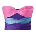thumbnail image 1 of Women‘s Summer Mini Clubwear Bandeau Sleeveless Ruched Colorful Patchwork Tube Tops, 1 of 9