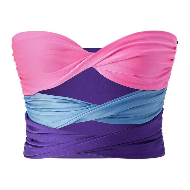 Femmes Été Mini Clubwear Bandeau Froncé Coloré Patchwork Tube Tops