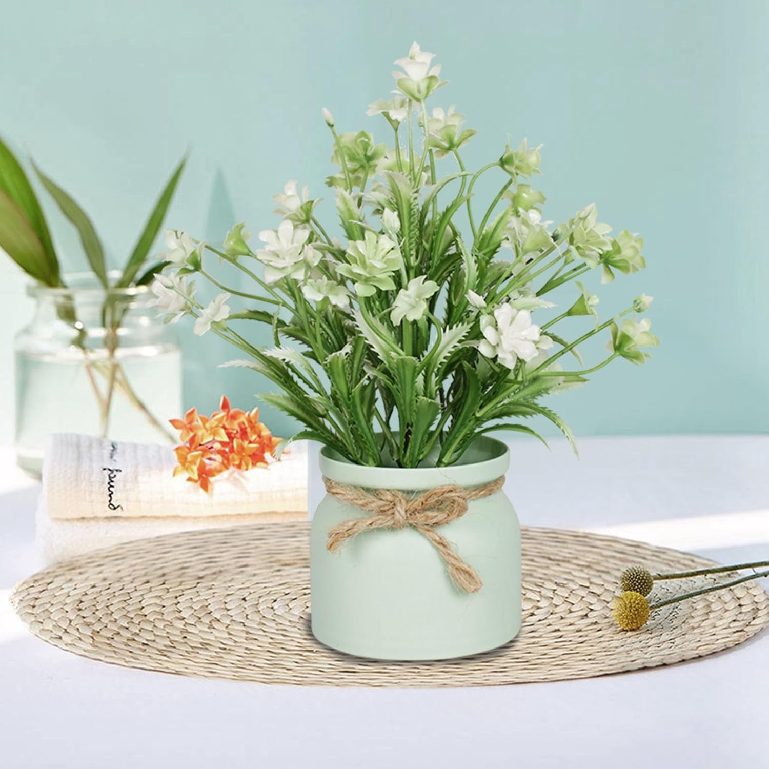 6pcs Artificial Pot Flowers Small Fake Plants with Pot Mini Potted Plants for House Office Tabletop Decoration