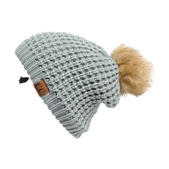 C.C Hatsandscarf Exclusives Waffle Stitch Pattern Beanie with Pom (HAT-2071) Winter Mint