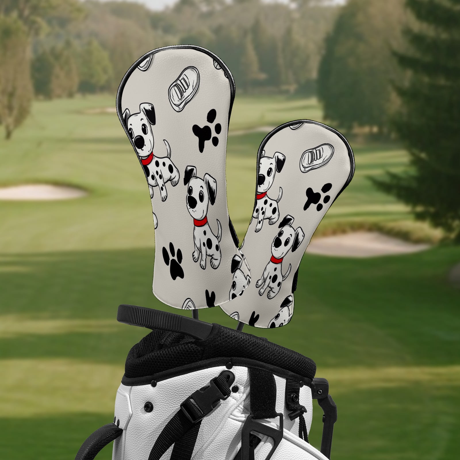 Golf Club Head Covers DalmatianPuppyPawPrint Waterproof Leather Golf Head Covers for Men Women Driver Head Cover Fairway Headcover for Golf Lovers