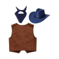 thumbnail image 2 of LiiYii Unisex Kids Western Cowboy Cowgirl Outfit Sleeveless Tassel Tops with Bandana Hats Set Navy Blue 6, 2 of 6