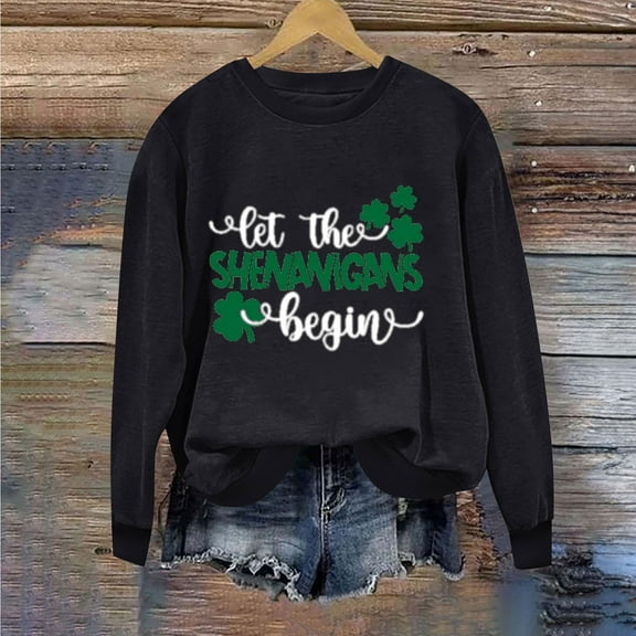 Up to 65 off!Lolmot Fleece Lined Sweatshirt for Women St Patrick's Day Shirts Let The Shenanigans Begin Shirt Lucky T Shirt Shamrock Tee Funny Sayings Tops