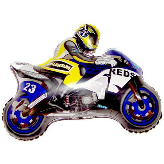 33 inch Motobike Racing - Blue Foil Mylar Balloon - Party Supplies Decorations