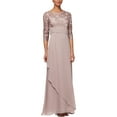 thumbnail image 2 of Alex Evenings Scoop Neck 3-4 Sleeves Back Zipper Shimmering Long Embroidered Sequin Dress-ORCHID / 10, 2 of 4