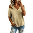 thumbnail image 2 of Neewe Women's 2026 Spring Summer Polk Dot V Neck Short Sleeve Pullover Blouse Off Shoulder T-Shirts, 2 of 6