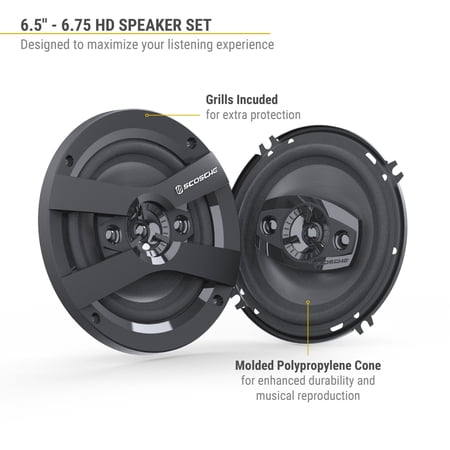 Scosche HD6504A-WM1SD 6.5 Multi-Fit HD Coaxial 4-Way 200 Watt Peak Car Stereo Speakers, Pair New