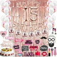 thumbnail image 4 of 15th Birthday Decoration Rose Gold, 15 Party Supplies Decoration, 15th Sash, 15 Cake Topper, 15th Photo Props, confetti Balloons, Curtain, 4 of 4