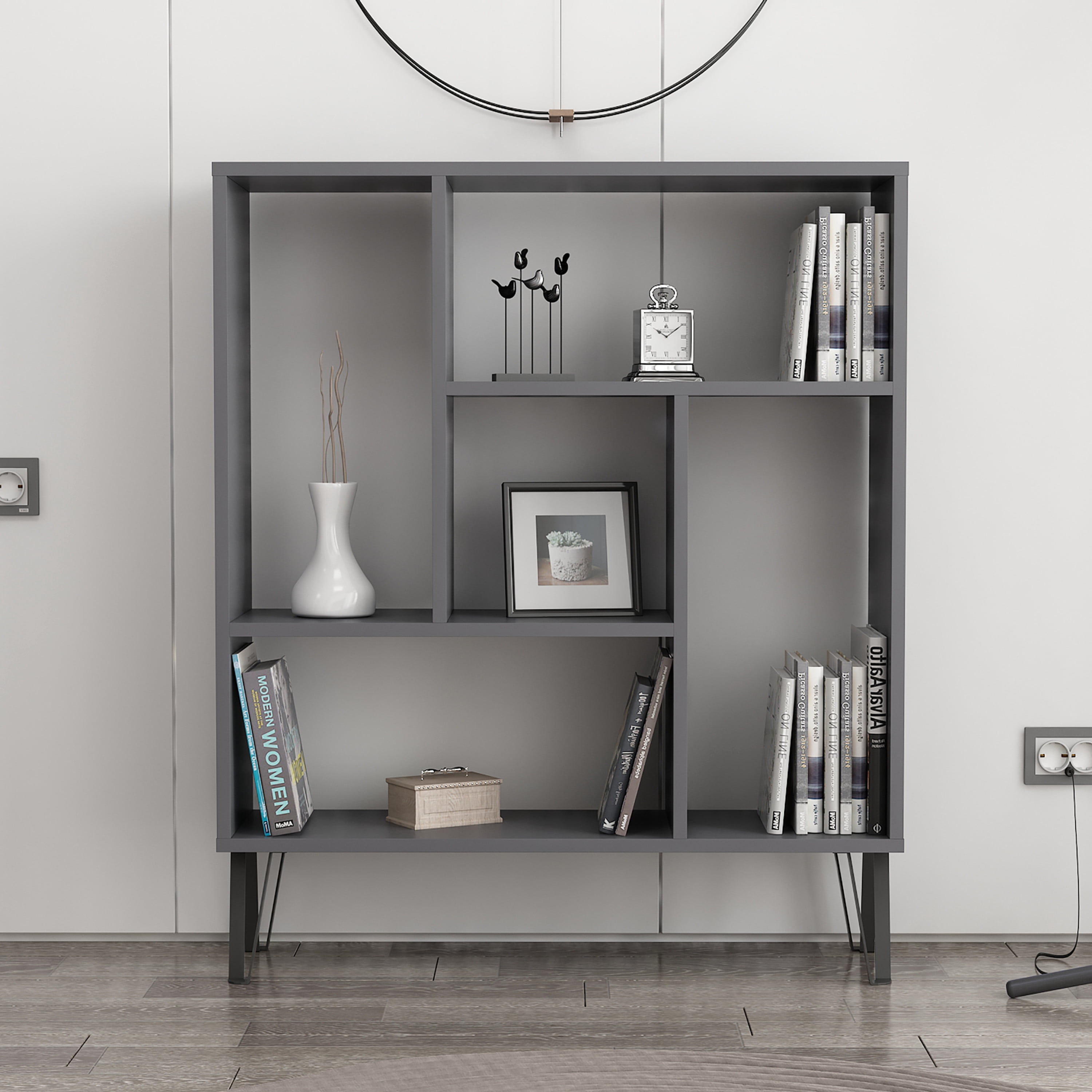 Ada Home Decor Arven 3 Tier Open Shelf Cube Bookcase, Anthracite
