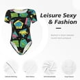 thumbnail image 6 of Uemuo Geometric Dinosaur Pattern Women's One Piece Short Sleeve Swimsuit Rash Guard Surfing Modest Quick-drying Swimsuit Beach Essentials-XX-Large, 6 of 9