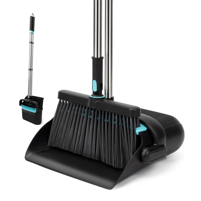 Broom and Dust Pan 61� Long Handle Broom and Dustpan Set with 180° Rotatable Broom Head for Home Office Kitchen Lob