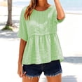 thumbnail image 2 of GUACER Womens Short Sleeve Gingham Tops Casual Round Neck Tiered Peplum Summer Loose Blouses, 2 of 8