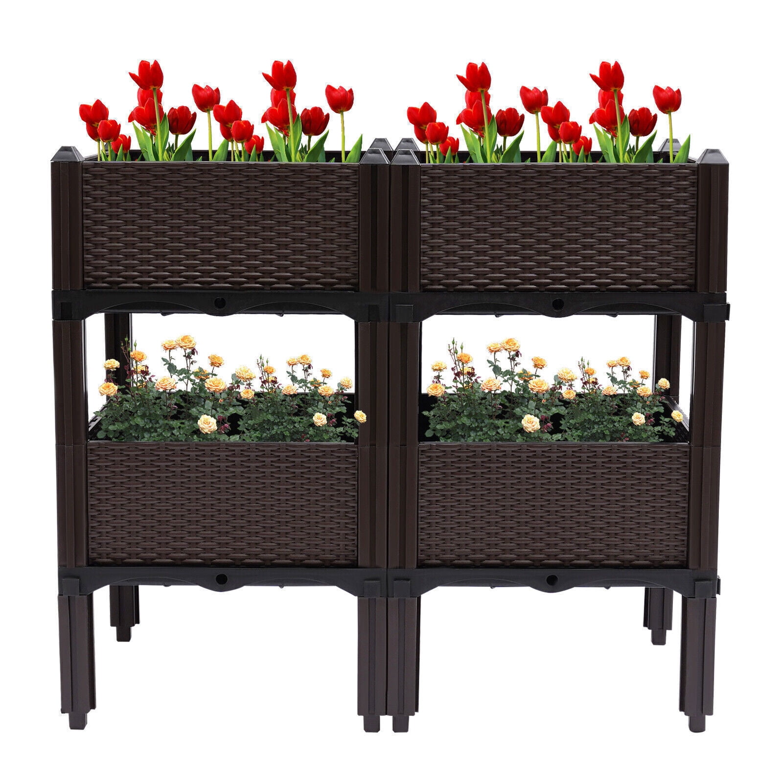4PCS Raised Garden Bed with Legs Outdoor Indoor Elevated Garden Self-Watering Plastic Planter for Gardening Vegetables Fruits Flowers