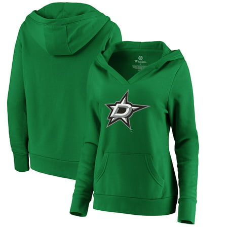 Women's Fanatics Branded Kelly Green Dallas Stars Primary Logo V-Neck Pullover Hoodie