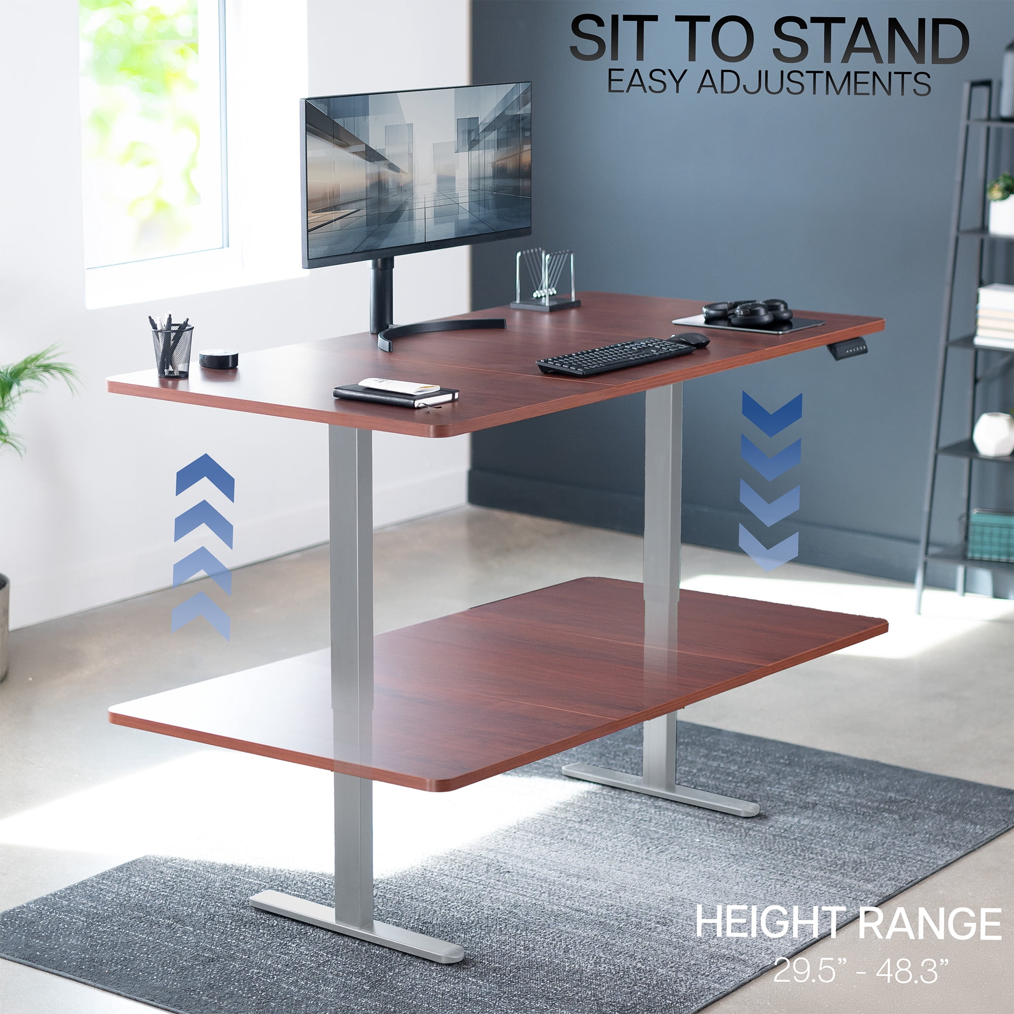 VIVO Electric Dual Motor 71” x 36” Standing Desk, Dark Walnut Top, Gray Frame