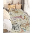 thumbnail image 2 of Area Rug with Tassels 3' x 5', Watercolor Marine Octopus Starfish Kitchen Runner Rug for Hallway Bedroom Throw Rugs, Sailboat Shell on Retro Newspaper Soft Door Mat for Bathroom Entrance Living Room, 2 of 9