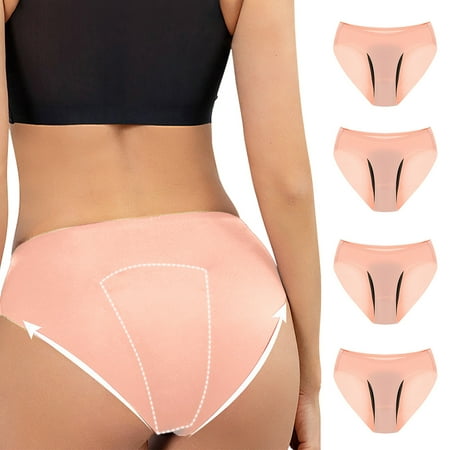 4 Pack Briefs for Women Plus Size High Waisted No Show Panties Sexy Low Rise Underpants Full Coverage Soft Stretch Briefs No Show Ladies Thong Plus Size V-Waist Shorts Flash Sales for Today XXL