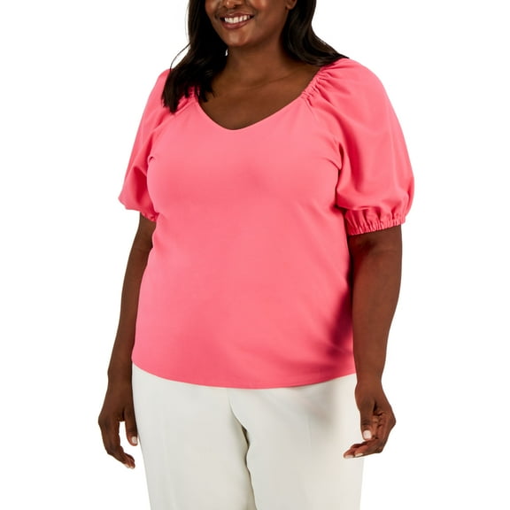 Plus Size Sweetheart-Neck Puff Sleeve Top Camellia 0X