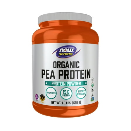 NOW Sports Nutrition, Certified Organic Pea Protein 15 Grams, Unflavored Powder, 1.5-Pound