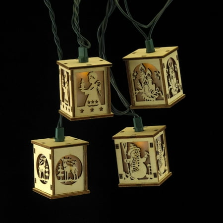 Set of 10 Wooden Cut-Out Lanterns Novelty Christmas Lights - Green Wire - Walmart.com