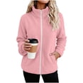 thumbnail image 2 of thefmos Women's Full Zip Long Sleeve Fleece Jacket with Pockets Solid Color Casual Outerwear Fashion Fall Winter Outfit, Pink M, 2 of 7