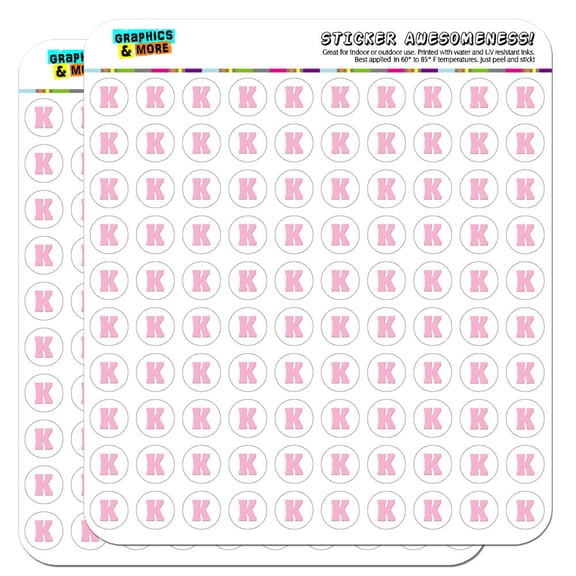 Letter K Initial Baby Girl Block Font Pink Shower 1/2" (0.5") Scrapbooking Crafting Stickers