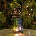 thumbnail image 4 of In the Breeze 9212 — Blue & Green Large Hex Tealight Lantern — Moroccan-Style Boho Chic Tealight Glass and Metal Tabletop Lantern, 4 of 5