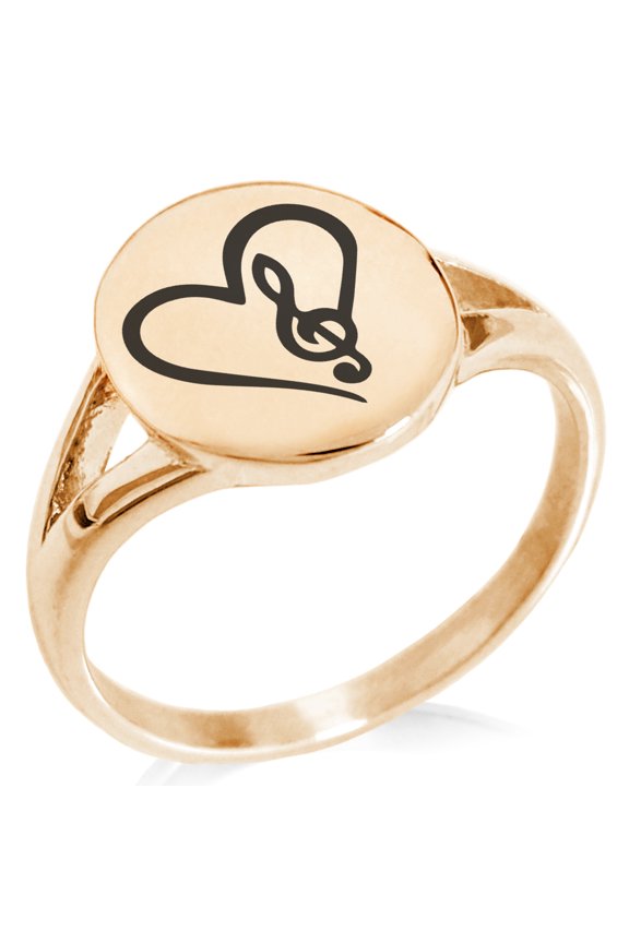 Stainless Steel Love Music Treble Clef Heart Minimalist Oval Top Polished Statement Ring