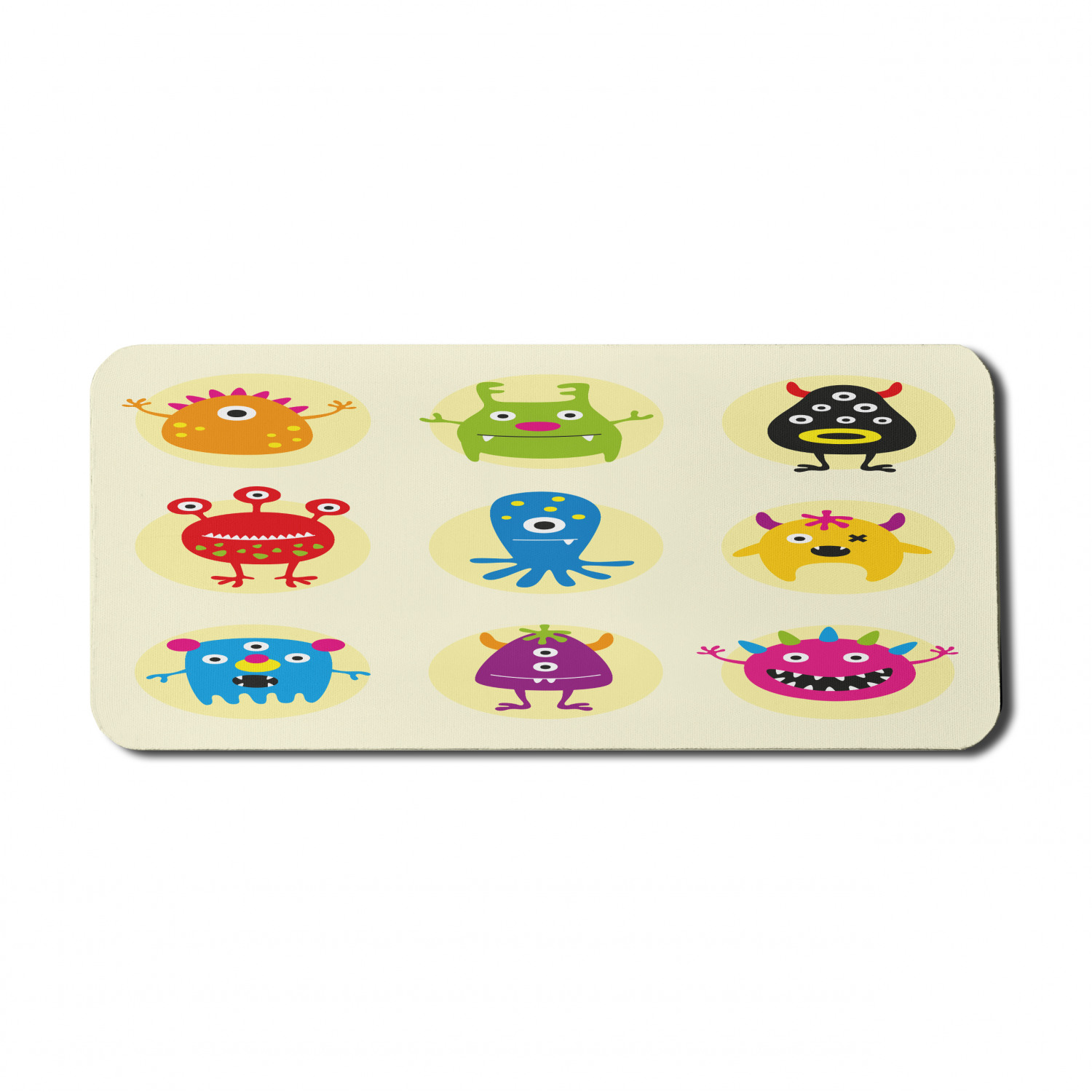 Alien Computer Mouse Pad, Colorful Monsters Extraterrestrial Beings Illustration Childish Cartoon Art, Rectangle Non-Slip Rubber Mousepad X-Large, 35" x 15", Cream and Multicolor, by Ambesonne - image 1 of 2