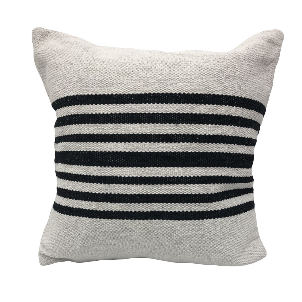 Ox Bay Faith Set of 2 White/Black Striped 22" x 22" Cotton Adult Decorative Feather Filled Pillow Set