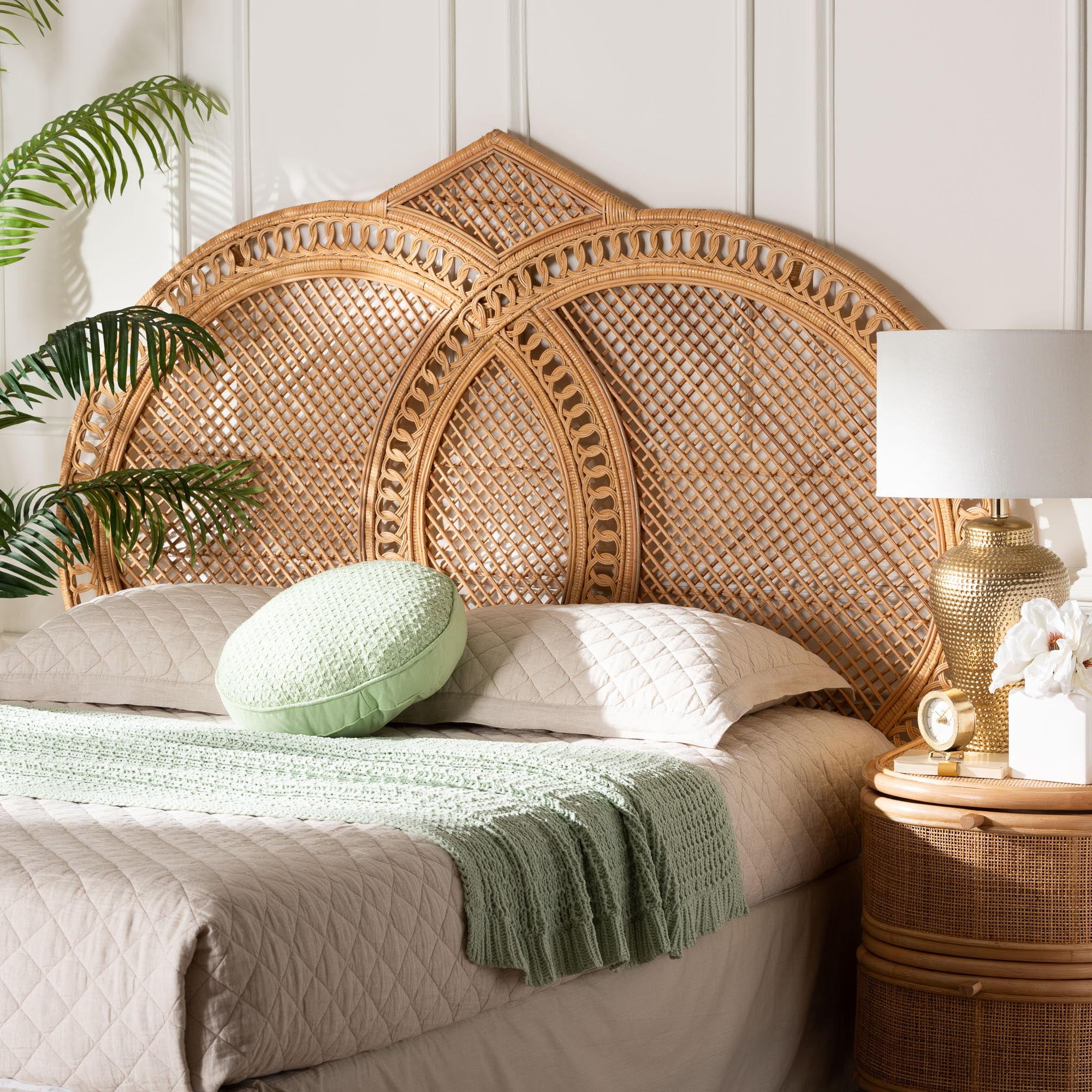bali & pari Nerita Boho Standalone Headboard, Queen, Light Honey