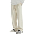 thumbnail image 2 of Men's Cotton Linen Solid Color Casual Trousers, Loose Wide Leg Pants for Spring Summer, Boho Style and Casual Wear,Beige,L, 2 of 4