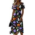 thumbnail image 2 of Women's Halloween Theme Costume Dress 2026 V Neck Short Sleeve Wrap Midi Dress Halloween Print Dress Fall Halloween Night Outfits, 2 of 5