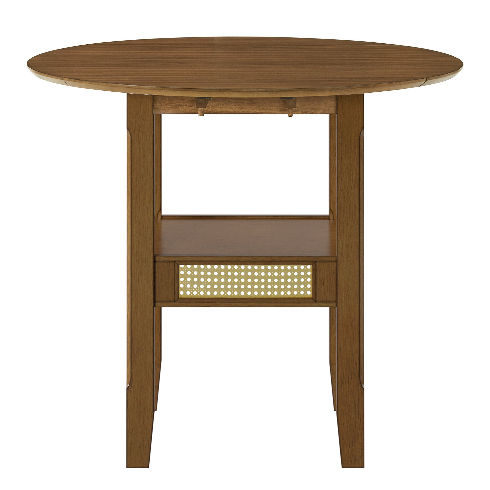 Weston Home Pulukan Cane Accent Round Dining Table with 2-Drop Leaves, Oak Finish