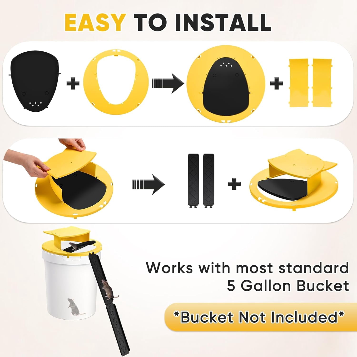 Mouse Traps Bucket Flip Lid, 5 Gallon Bucket Lid Mouse Rat Trap, Auto Reset & Slide Bucket Mouse Trap, Reusable Humane Mouse Rat Traps for Indoor Outdoor-3PACK