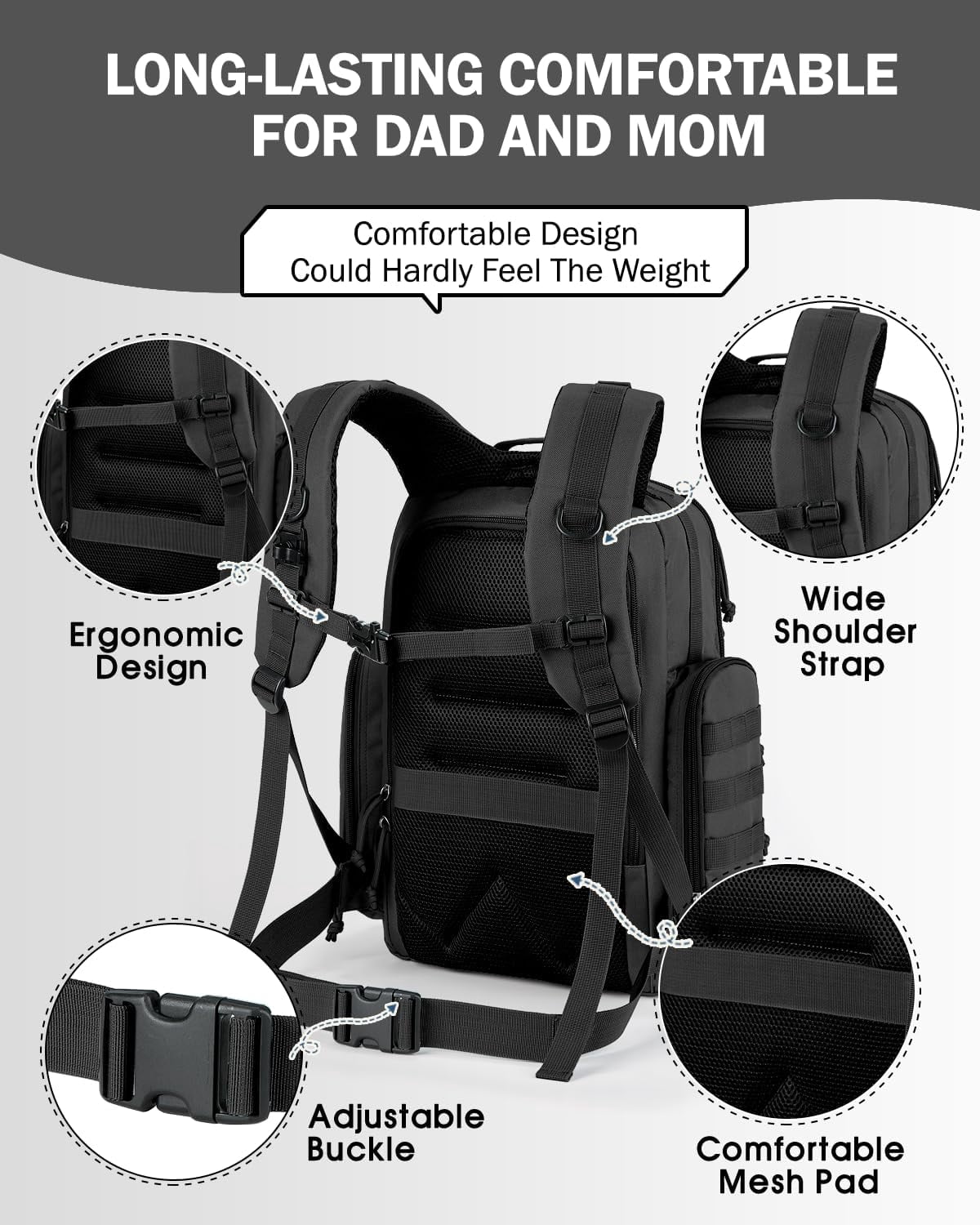 Miracol Diaper Bag Tactical for Dad: 40L Rugged Military-Style Dad Baby Backpack with 16+ Pockets - Water-Resistant 900D Fabric & MOLLE for Organized Travel Gear