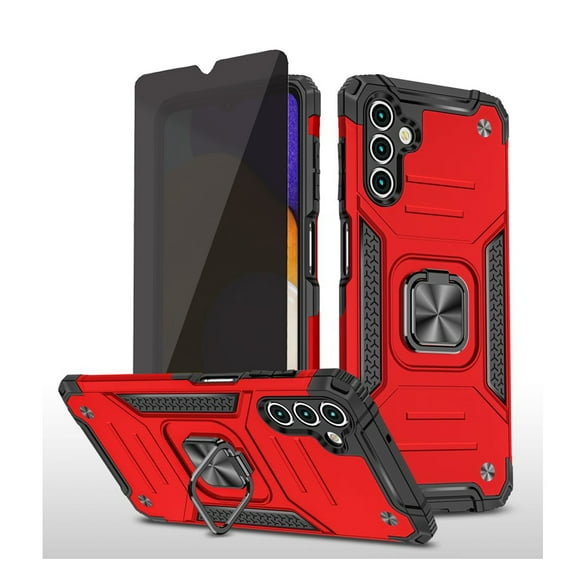 TASHHAR Samsung Galaxy A04S Case/A13 5G Case with Privacy Screen Protector Magnetic Ring Kickstand Military Grade Double Layer Drop Protection Durable Detachable for Galaxy A04S/A13 5G Phone - Red