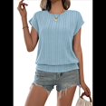 thumbnail image 2 of Tops de Verano para Mujer 2025, Camisetas de Corta con Fruncido y Cuello Redondo Moda, Azul L, 2 of 9