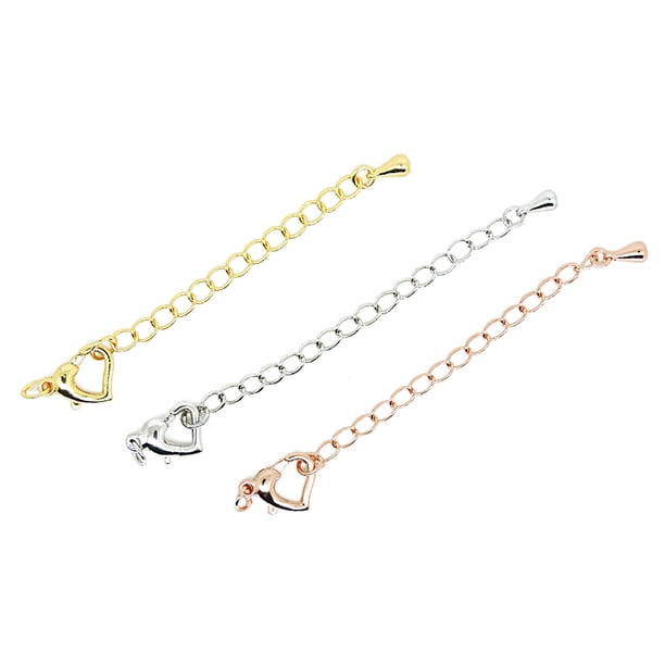 piezas de cadena extensora para collar y pulsera con dijes de gota de agua y cierre de mosquetón para bisutería (plata, oro de 18 quilates y oro rosa)