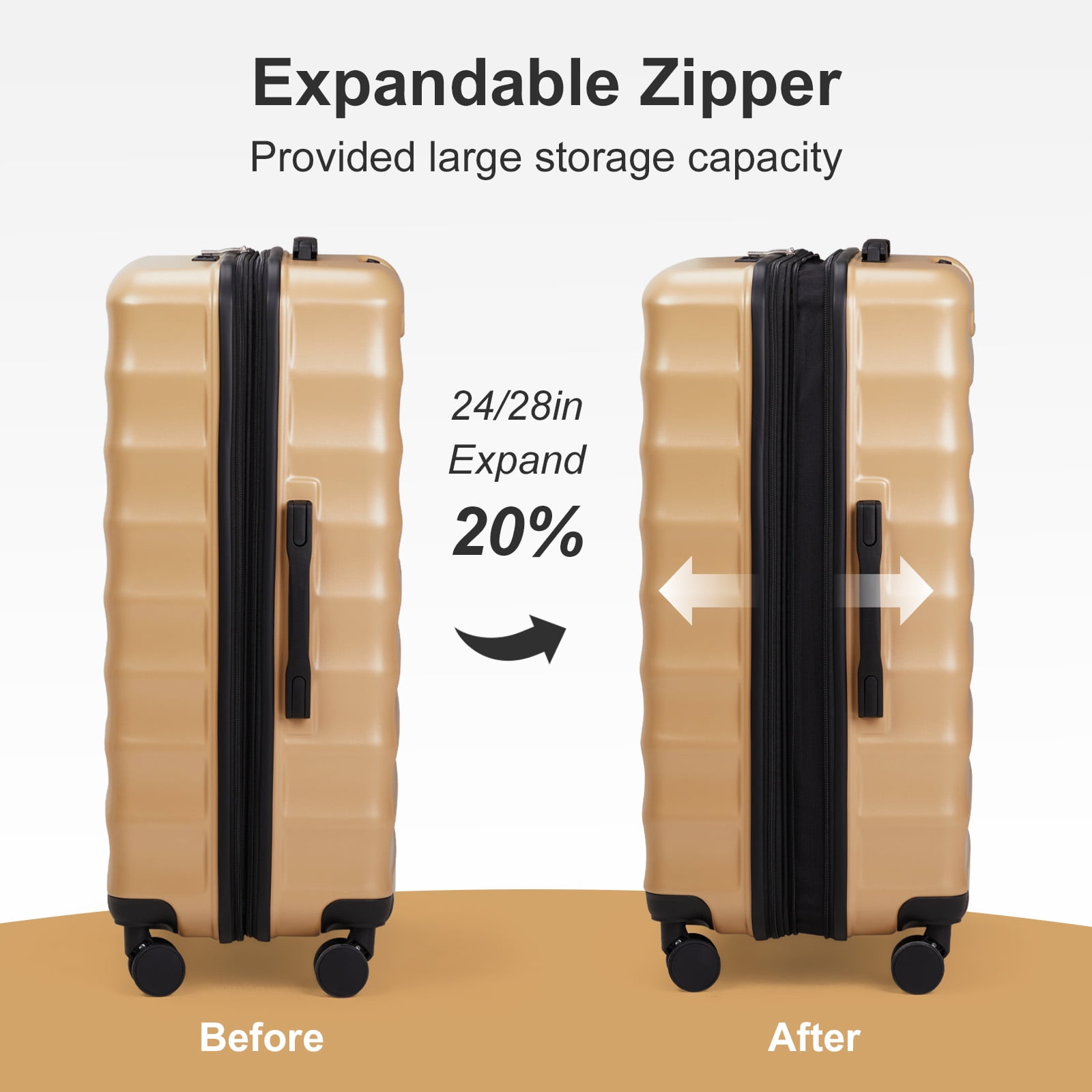 Zimtown 3 Piece Luggage Sets, ABS+PC Expandble Hardside Suitcase TSA Lock Lightweight Durable Spinner Luggage, Yellow