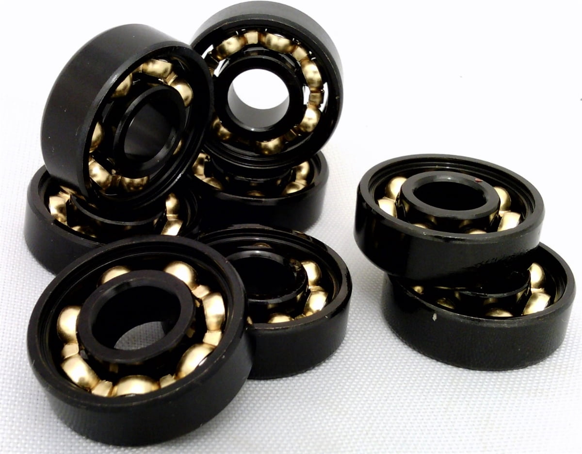 Set of 8 Skateboard Black Bearings w/ Bronze Cage & Yellow Rubber Seals 8x22x7mm 