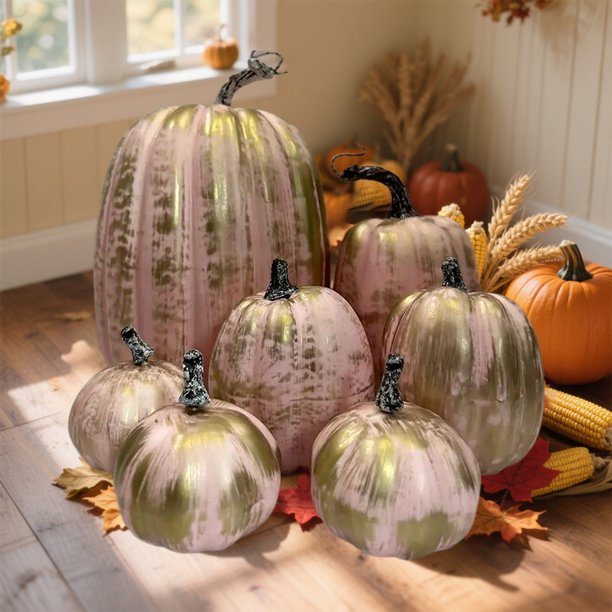 Uuiauoio 7 Pcs Plastic Pumpkins for Decorating - Artificial Pumpkins for Fall Decor, Thanksgiving, Halloween, Wedding & Party, DIY Craft Fake Pumpkin for Table Centerpiece