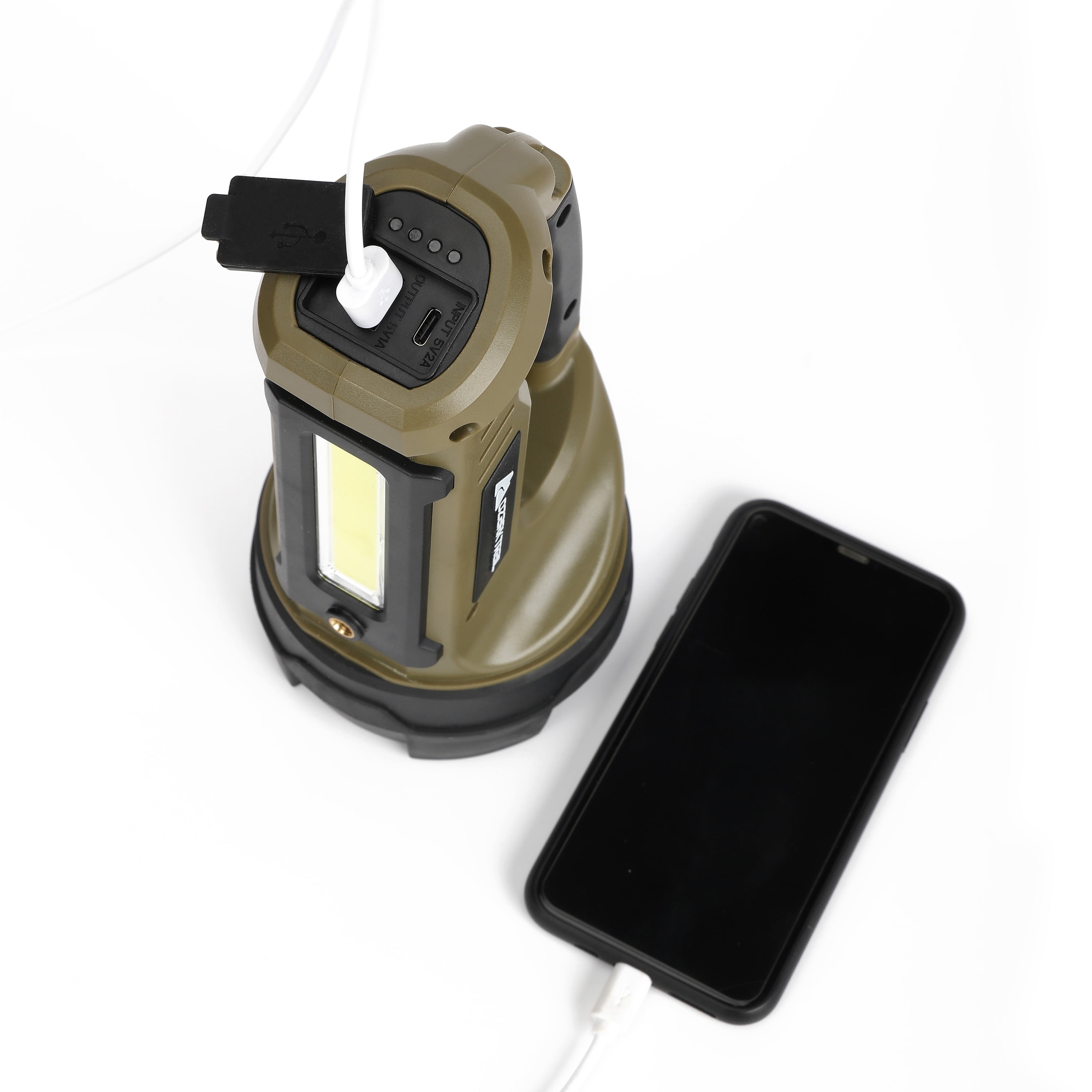 Ozark Trail 2000 Lumen Dual Source LED Rechargeable Spotlight with 5000 mAh Power Bank, Olive