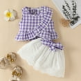 thumbnail image 2 of XZNPDUCQ Toddler Girls Summer Short Sets Outfits CrewNeck Short Sleeve Playwear Sets kids Casual Elastic Shorts 2Pcs Dailywear Purple，9-12 Months, 2 of 6