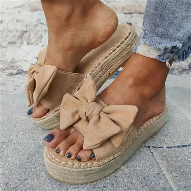 Sandalias planas con plataforma de paja y lazo de vacaciones informales y cómodas para mujer Wmkox8yii ytu2807