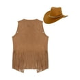 thumbnail image 4 of Sxiwei Men's 2 Pcs Western Outfits Cowboy Suit Open Front Tassel Vest and Hat for Western Costume Brown XL, 4 of 5