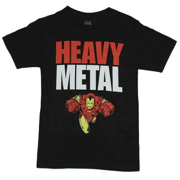 Iron Man(Marvel Comics) Mens T-Shirt - Heavy Metal Above Iron Man Image (Small)