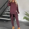 thumbnail image 5 of STETMN Women's Plus Size Outfits Loose Slit Hem Crewneck Pullover Top Stretch Slim Pant Athletic Sets, 5 of 8