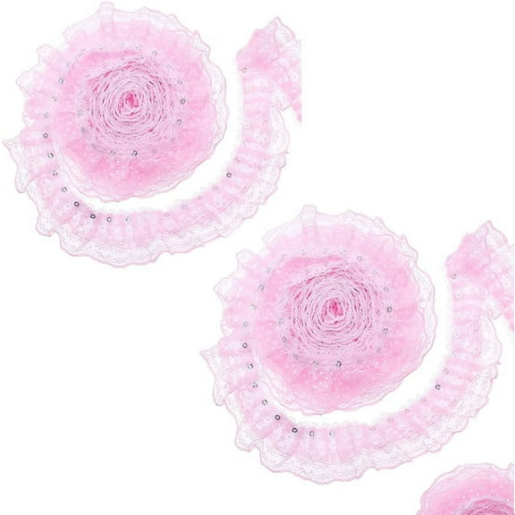 10Yards Mesh Lace Ribbon 50mm Pleated Sequin Lace Trim Hot Pink Edging Trimmings Fabric Polyester Paillette Lace Trim Sewing Sequins Embroidered Lace DIY Craft