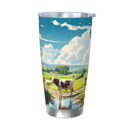 

Ocsxa Countryside Farm Cow Pattern 20oz Travel Coffee Mug with Flip Lid Stainless Steel Insulated Insulated Coffee Mug Thermal Cup with Splash Proof Sliding Lid-Without Straw